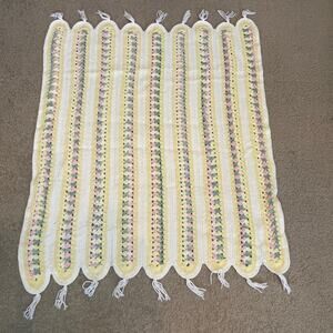 Vintage Crochet Afghan Blanket White Yellow 44x36